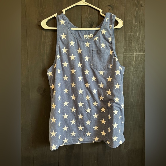 MAD Engine Blue and White Star Print Tank Top - Picture 1 of 3